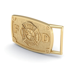 Fire Fighter Buckle- Be Strong And Courageous- Yellow Metal